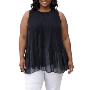 Time And Tru Plus Size XL (16-18) Top Black Pleated Sleeveless Back Tie Neck